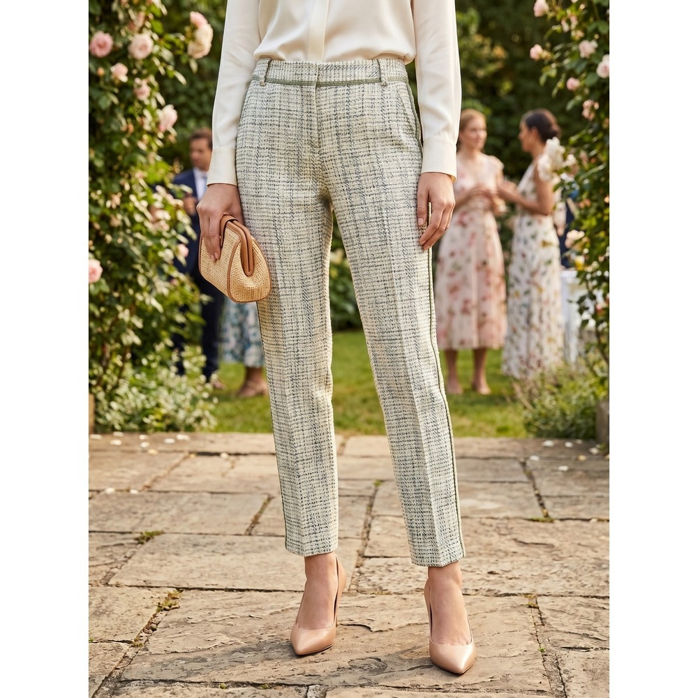 Tory Burch Harp Pant Tweed Trousers Botanical Combo Green NWT Size 0 $325